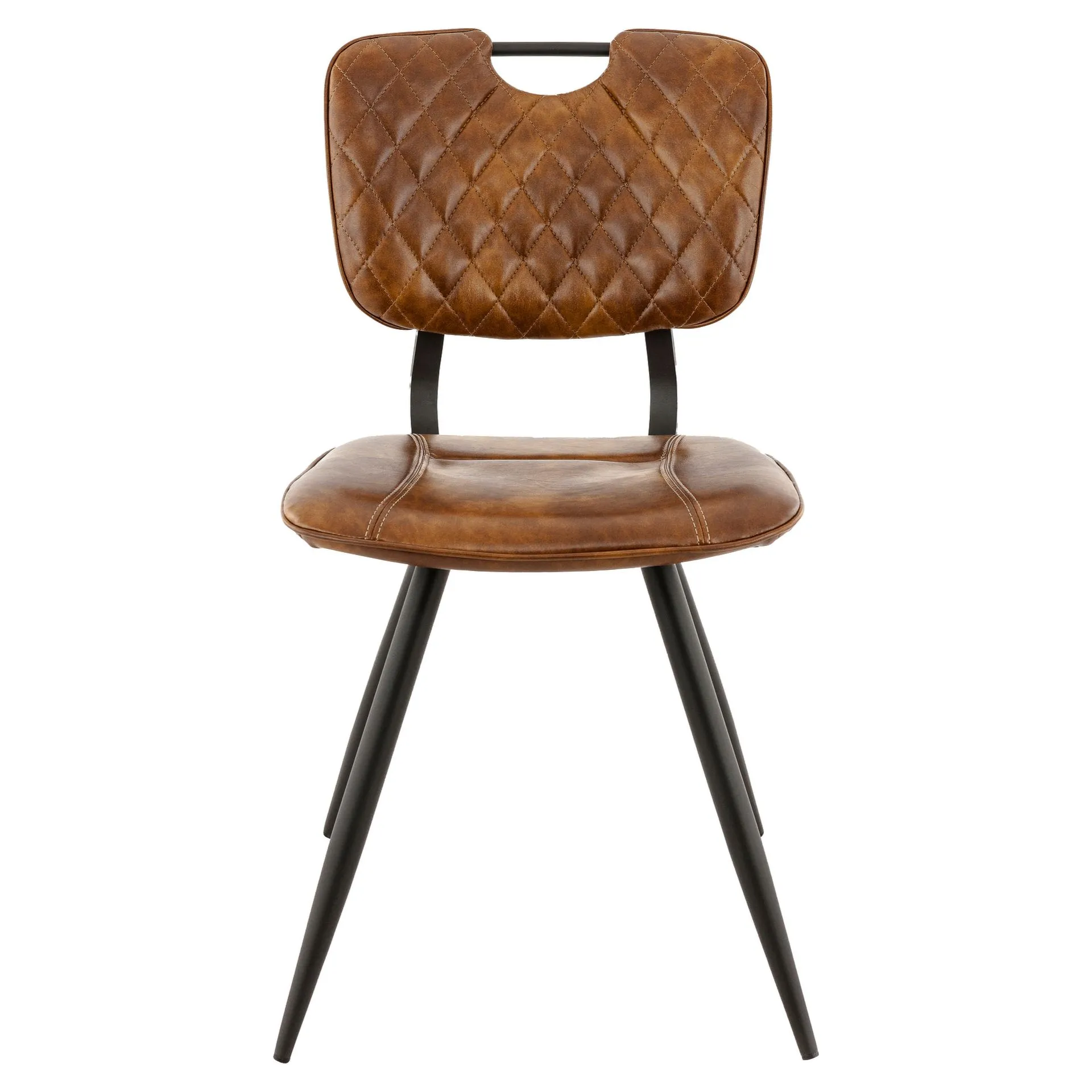 Stuhl Theres, Polster Cognac Vintage, Gestell Schwarz, Polsterstuhl, Factory Industrie Design