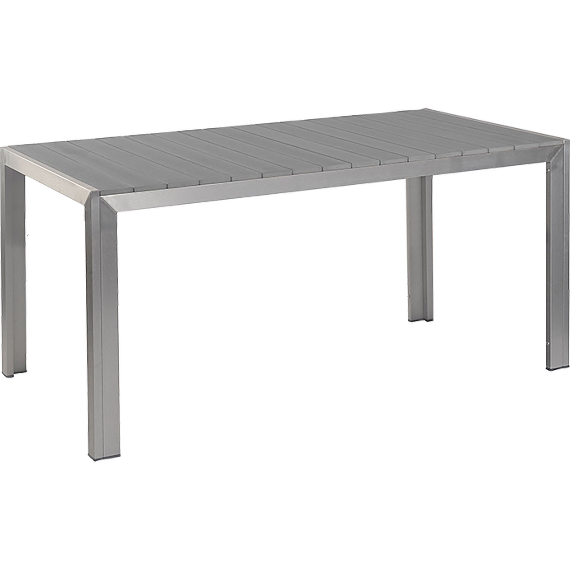 Tisch Gregor 160x80, Polywood grau, Edelstahloptik, Terrassentisch, Outdoortisch