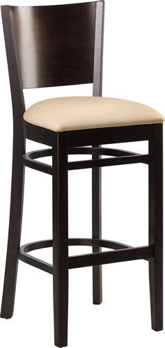 Eugen-Bar-beige Barhocker Eugen, Polster beige, Nussbaum dunkel, Polsterbarhocker, Holzbarhocker