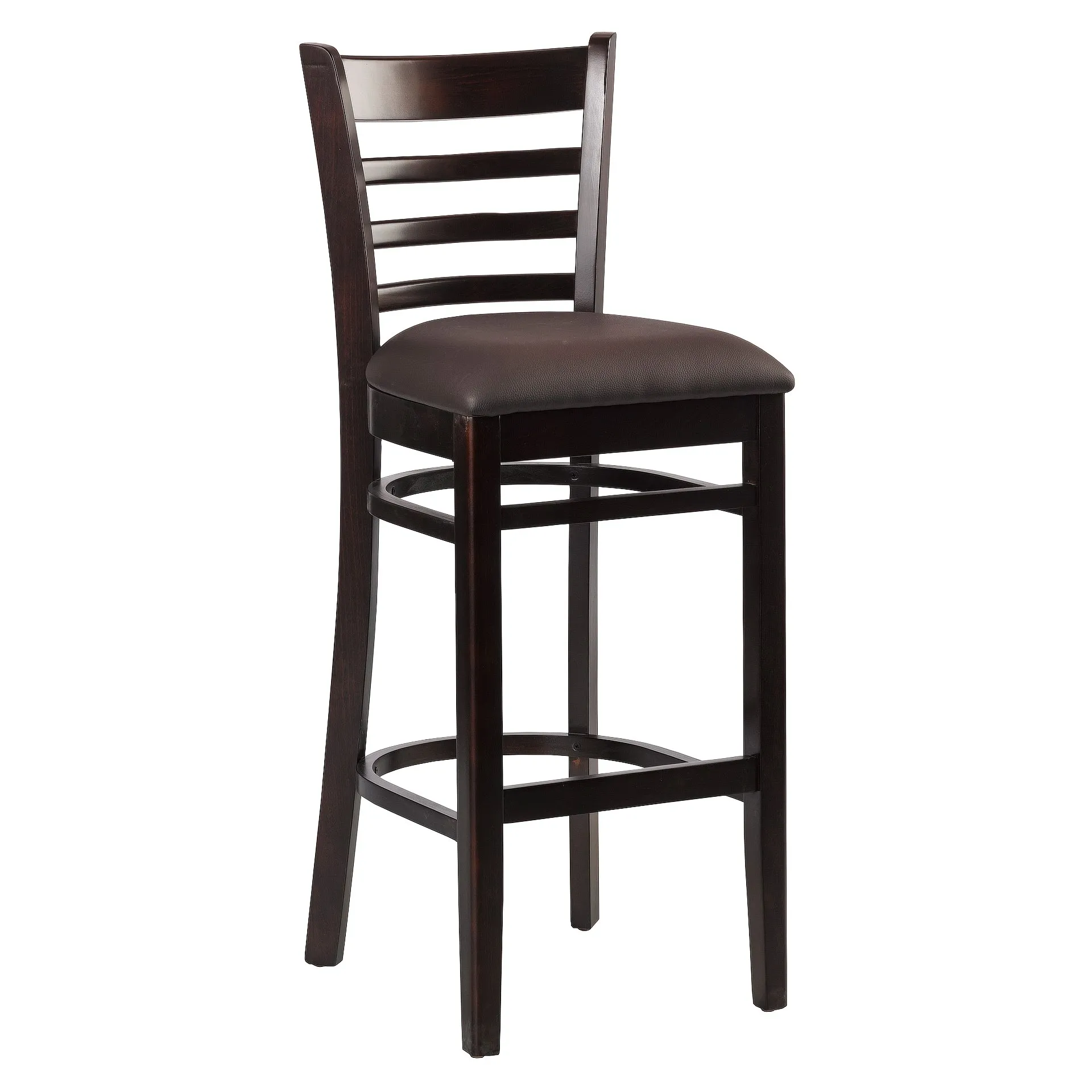Hocker Bruno, Polster braun, Nussbaum dunkel, Polsterbarhocker, Holzbarhocker