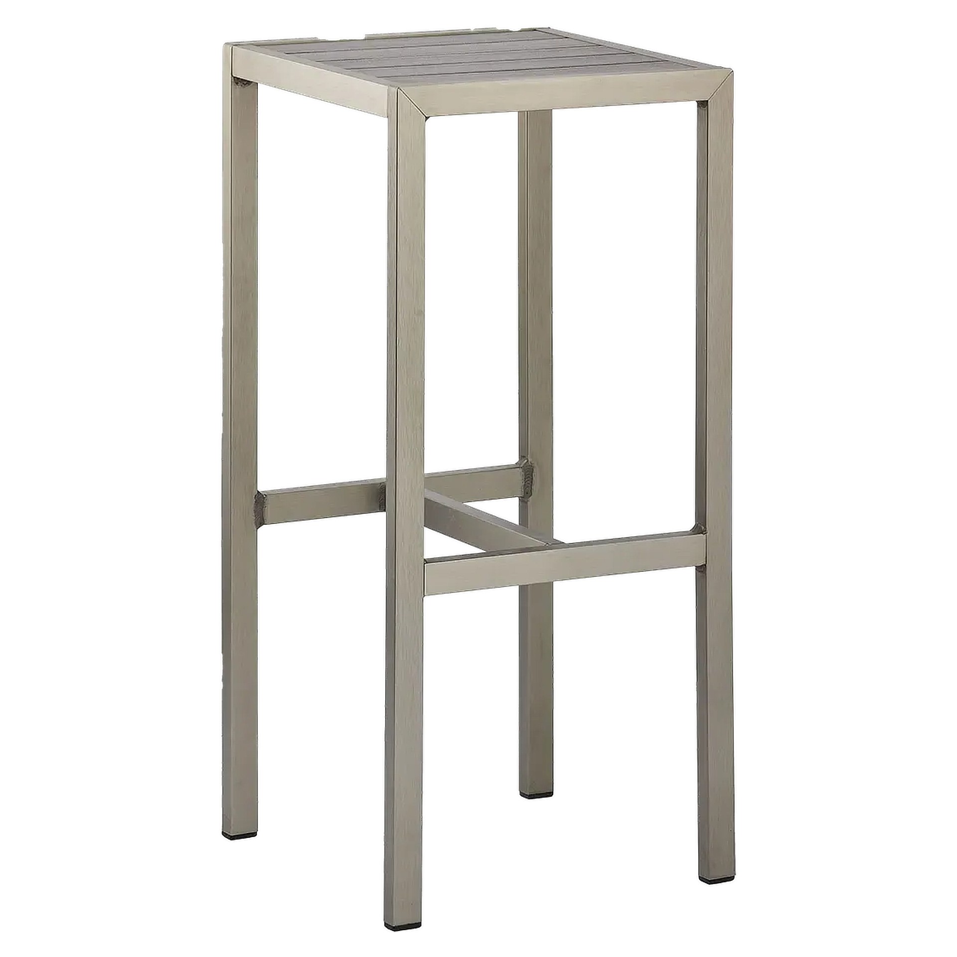 Hocker Gregor, Polywood grau, Edelstahloptik, Terrassenbarhocker, Outdoorbarhocker