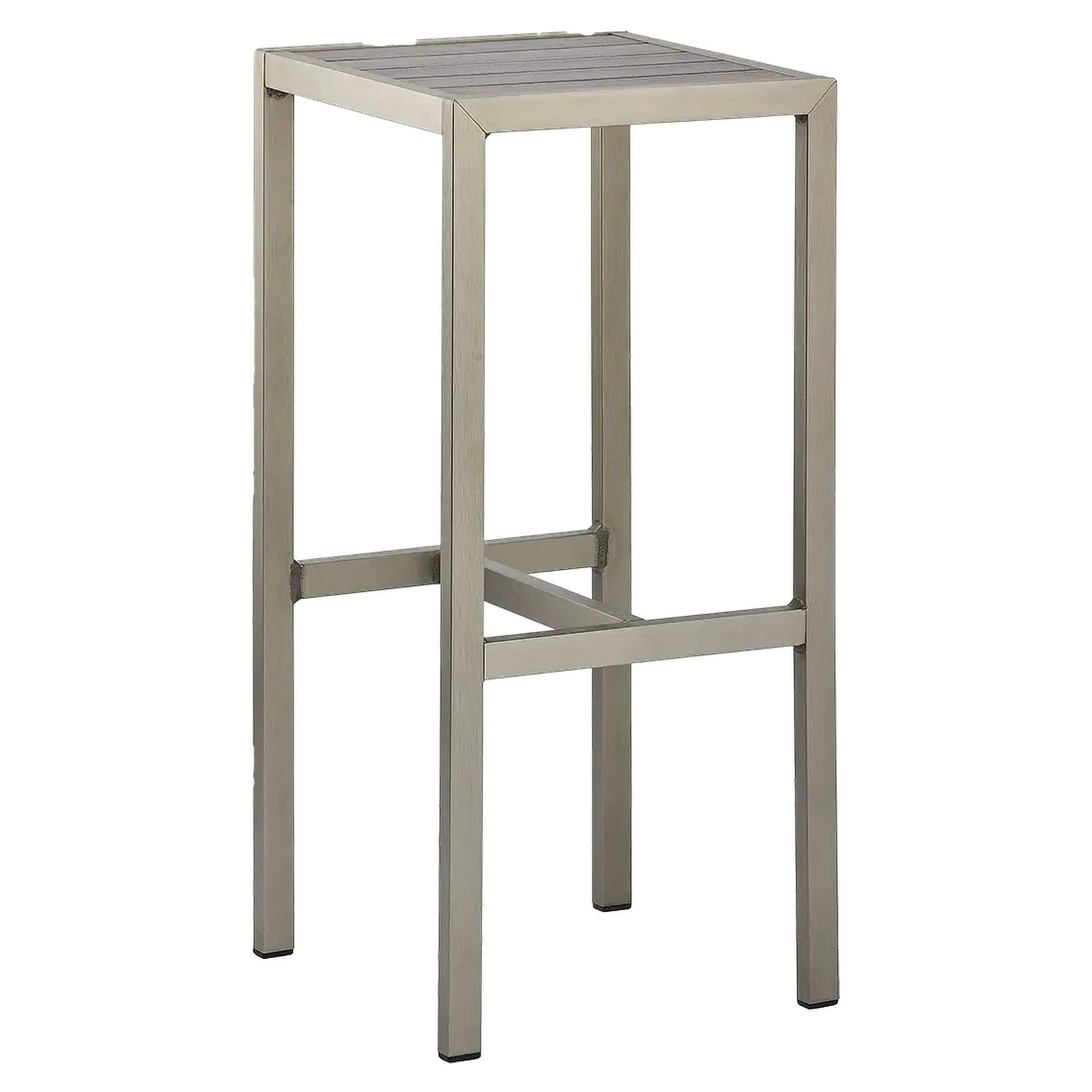 Hocker Gregor, Polywood grau, Edelstahloptik, Terrassenbarhocker, Outdoorbarhocker