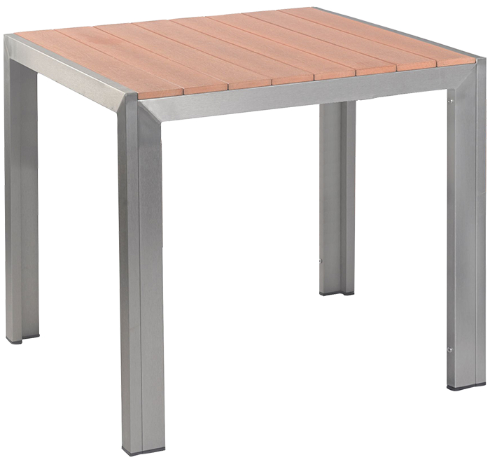 Gregor-80-teak Terrassentisch Gregor 80x80, Polywood teak, Edelstahloptik, Terrassentisch, Outdoortisch