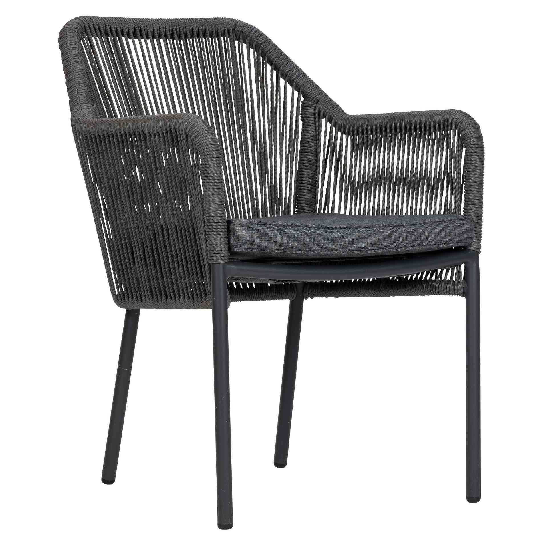 Armlehnen Terrassenstuhl Marlis, Kunststoff Seilgeflecht in grey, Textil-Geflecht, Outdoorstuhl