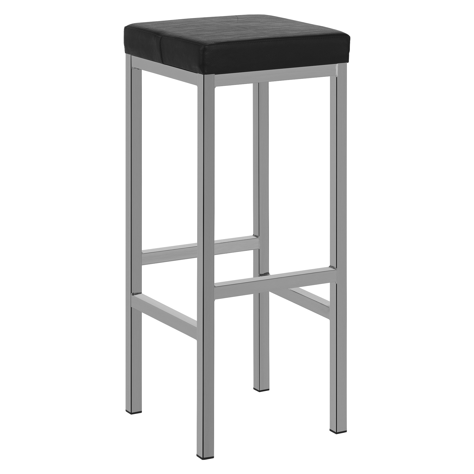 Hocker Fabio, Polster Schwarz, Gestell Edelstahl, Metallbarhocker, Barhocker