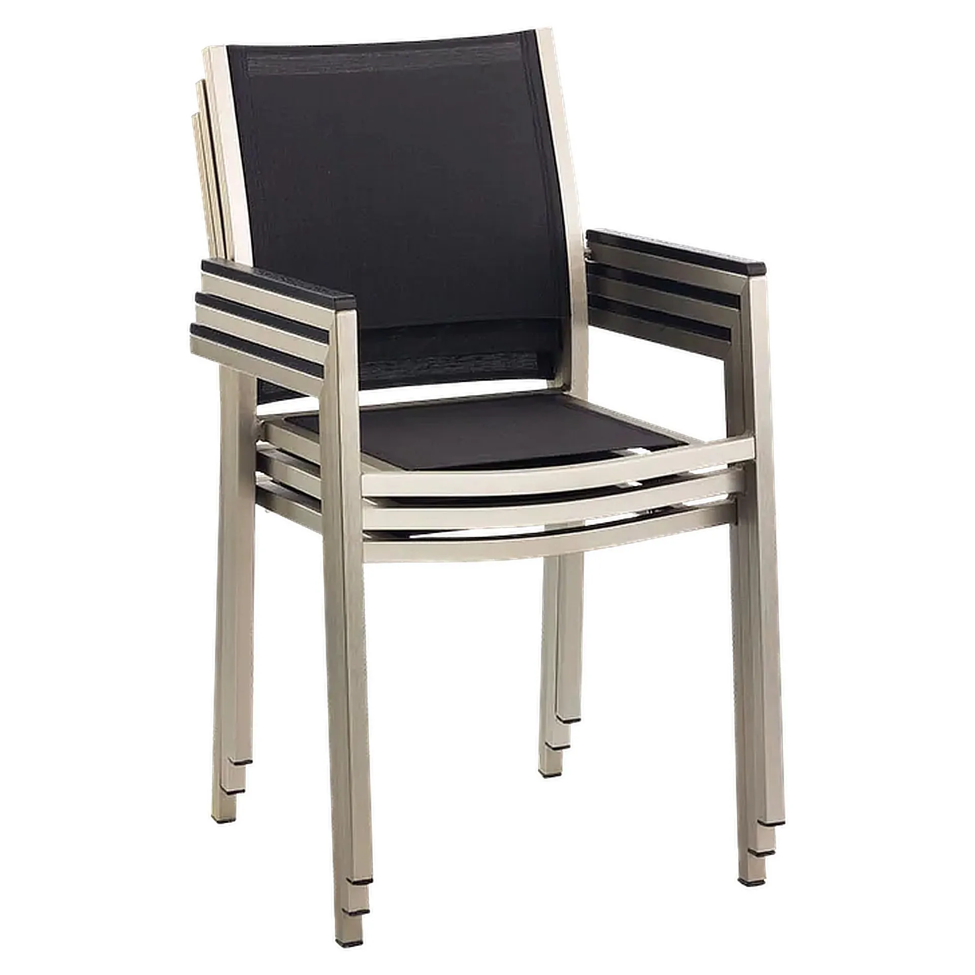 Stuhl Bent, Gewebe schwarz, Textilen, Edelstahloptik, Terrassenstuhl, Outdoorstuhl