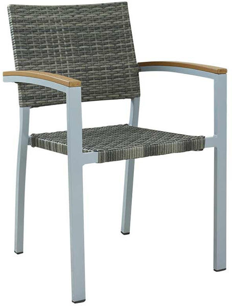 Silva-Grau Armlehnen Terrassenstuhl Silva, Kunststoffgeflecht flach gewickelt in grey, Gestell Silber, Polyrattan, Outdoorstuhl