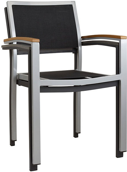 Katy-Stapel-Silber Terrassenstuhl Katy, Textilengewebe schwarz, Gestell Silber - stapelbar