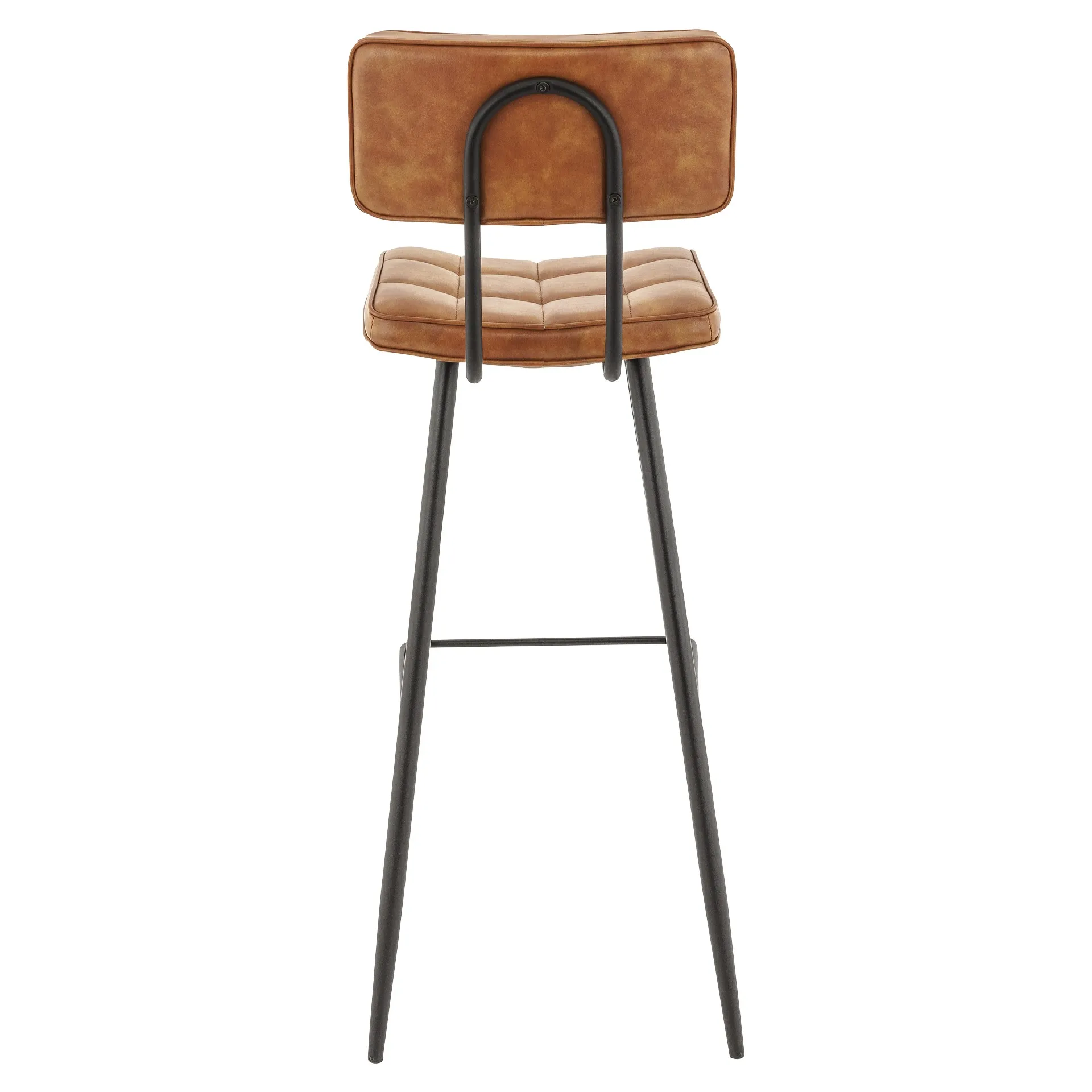 Hocker Karola, Polster Cognac, Gestell Schwarz, Polsterbarhocker, Factory Industrie Design