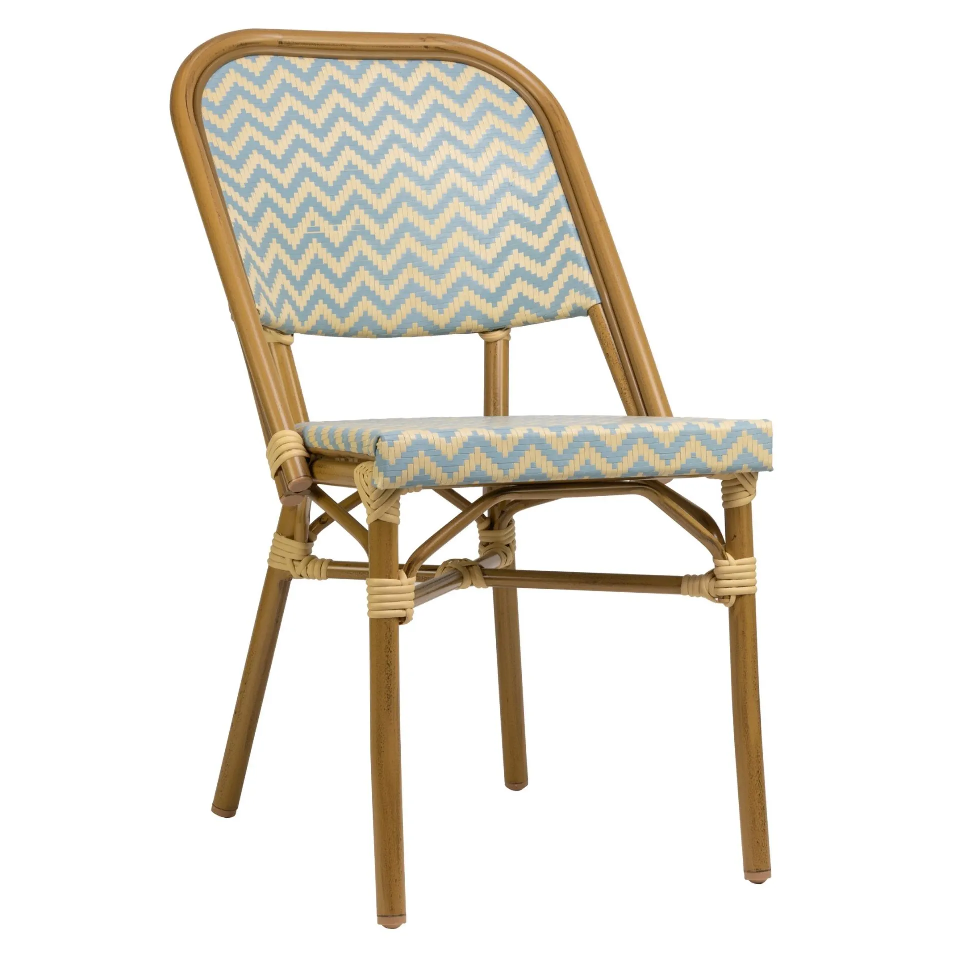 Stuhl Lola, Gewebe blau-beige, Polyrattan, Terrassenstuhl, Outdoorstuhl 