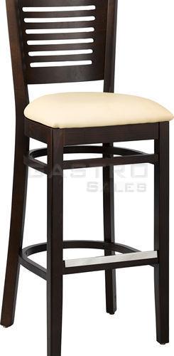 Barhocker Victor, Polster beige, Nussbaum dunkel, Polsterbarhocker, Holzbarhocker