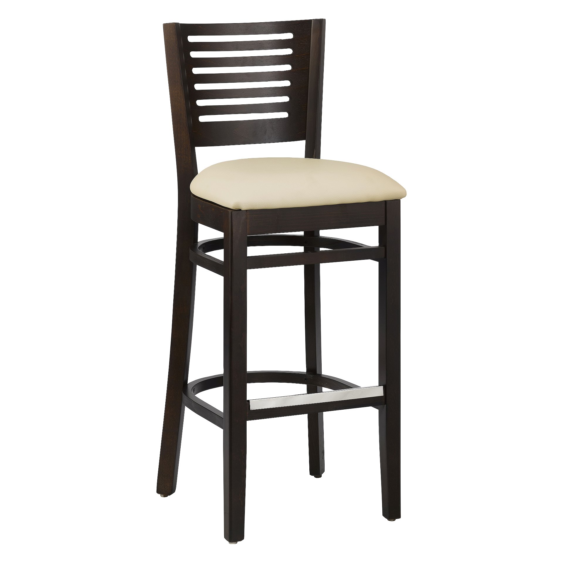 Hocker Victor, Polster beige, Nussbaum dunkel, Polsterbarhocker, Holzbarhocker