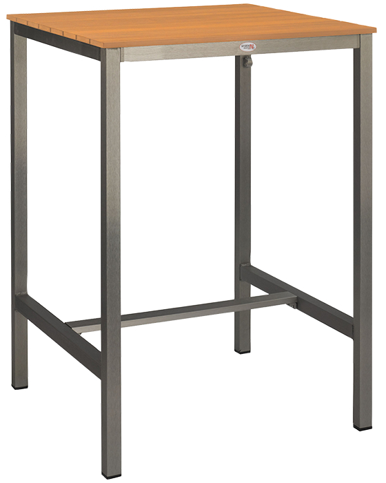 Gregor-Bar-80-teak Terrassenstehtisch Gregor 80x80, Polywood teak, Edelstahloptik, Outdoorstehtisch