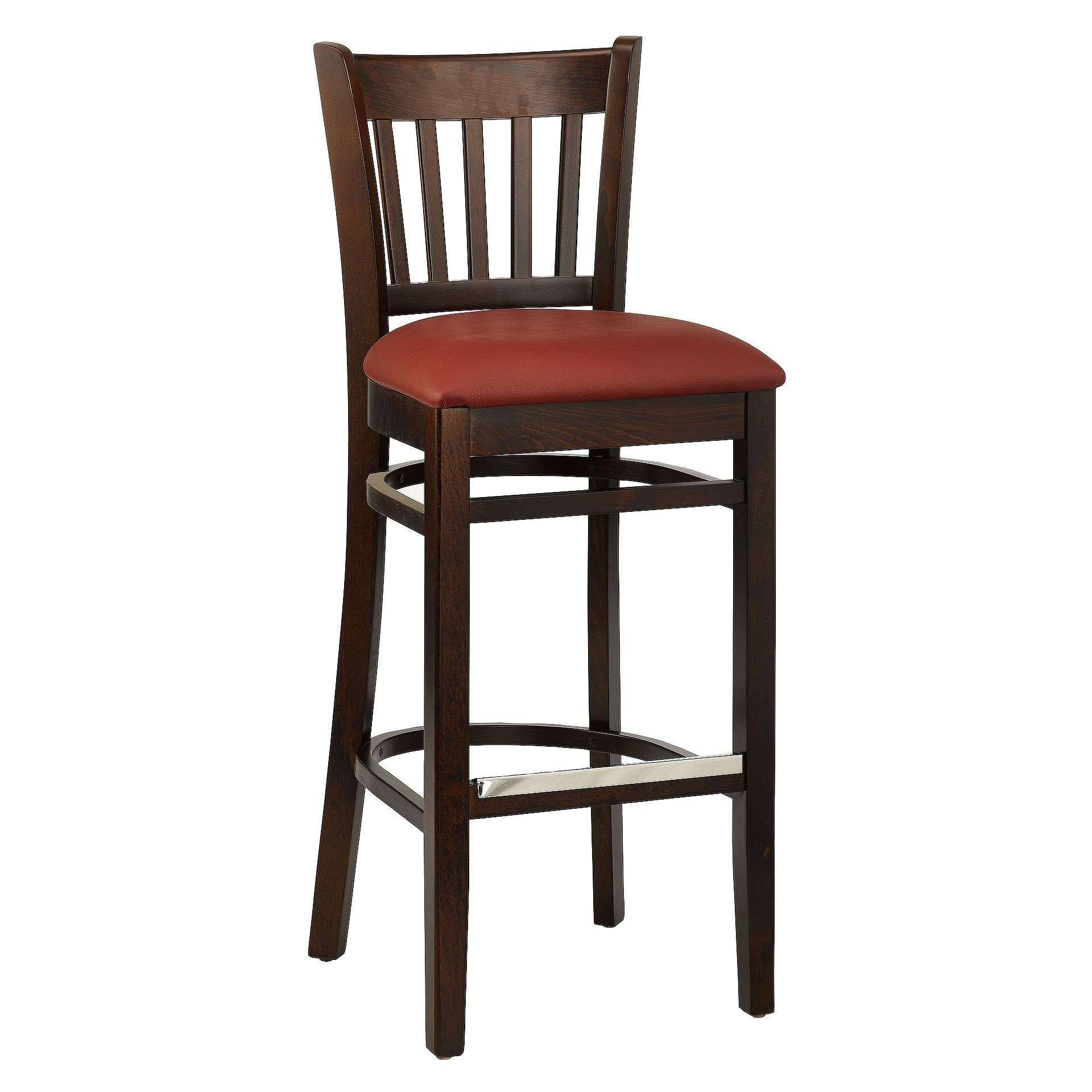 Hocker Elton, Polster bordeaux, Nussbaum dunkel, Polsterbarhocker, Holzbarhocker