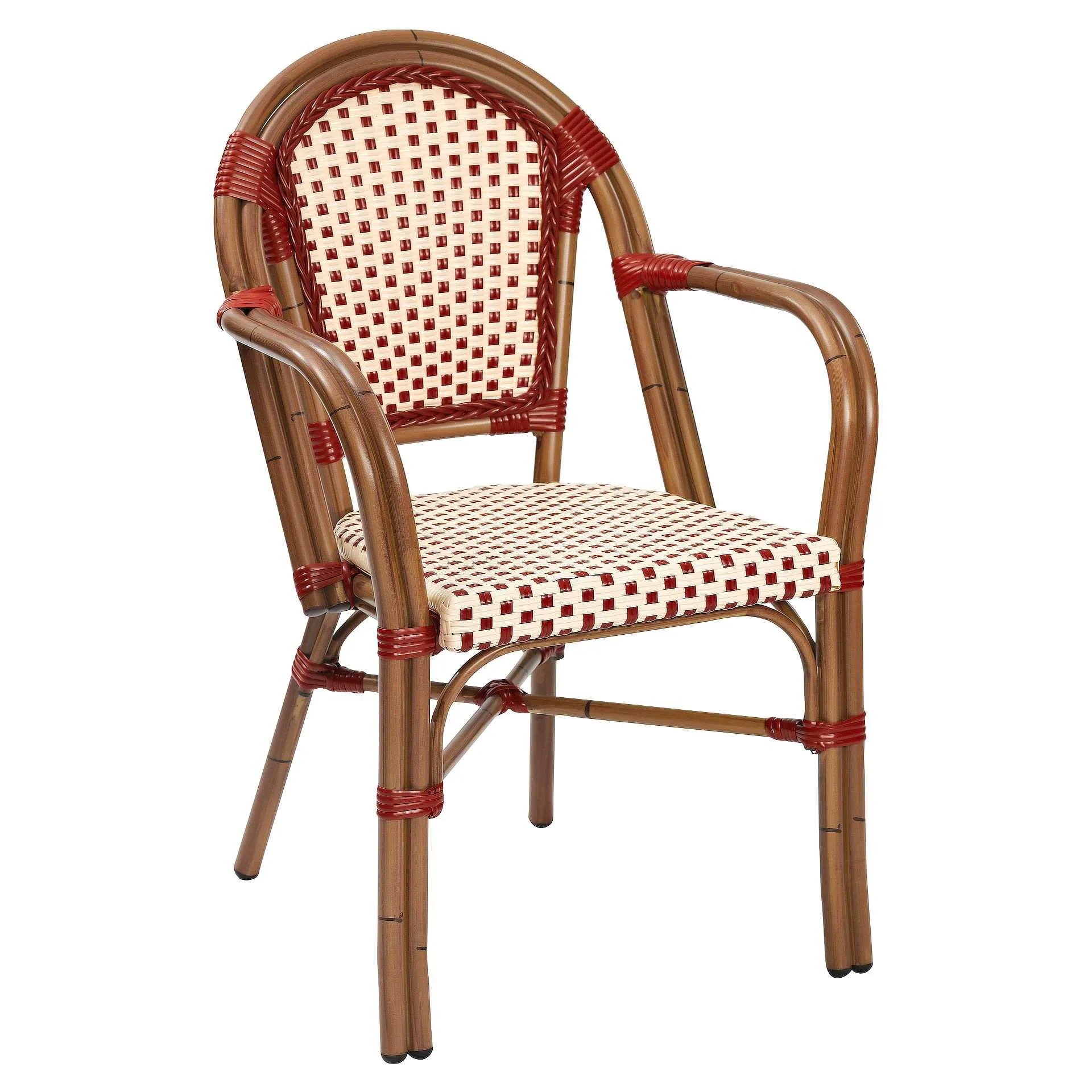 Stuhl Ulrike AL, Gewebe rot-beige, Polyrattan, Terrassenstuhl, Outdoorstuhl