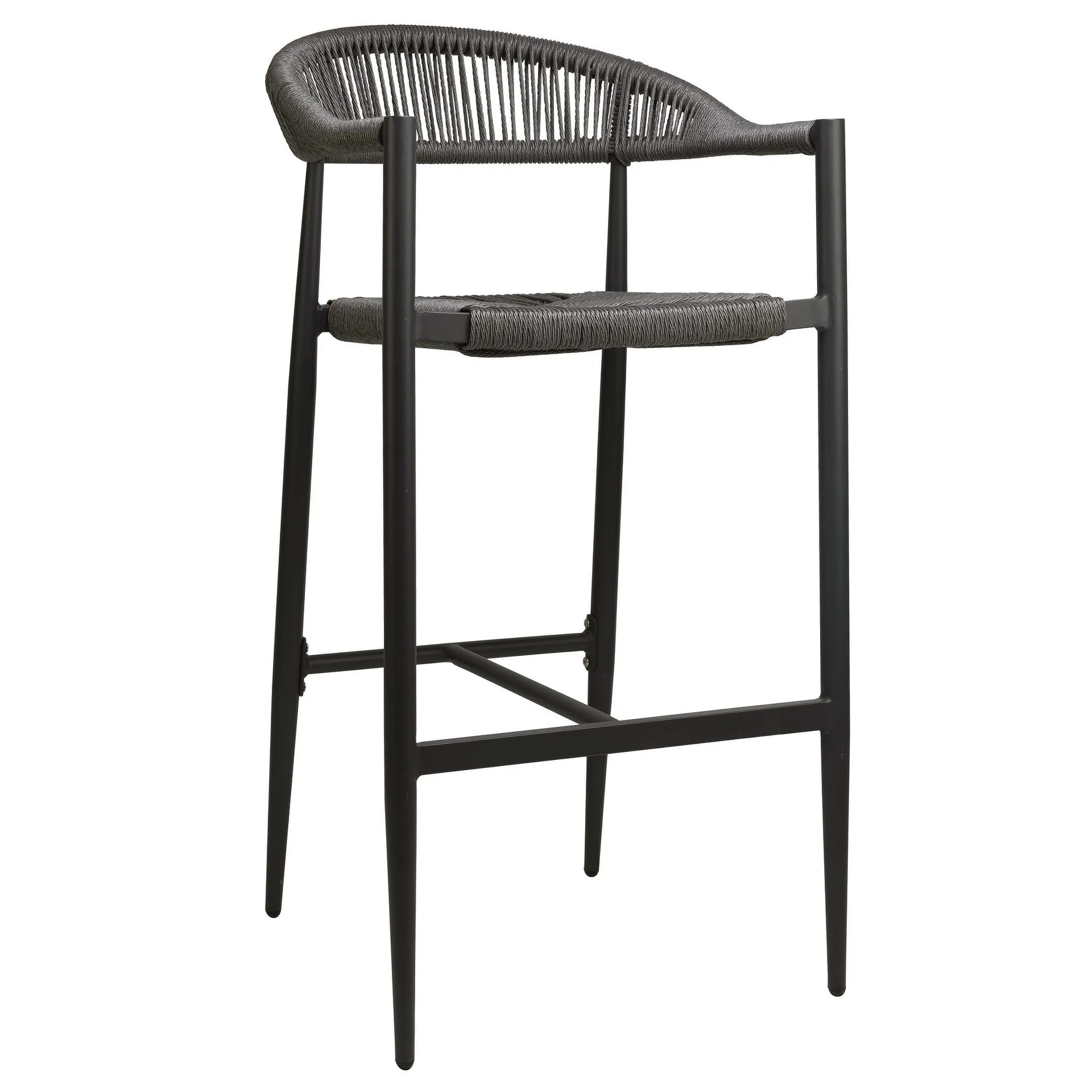 Hocker Nessa, Geflecht grey, Seilgeflecht in Binsenoptik, Terrassenbarhocker, Outdoorbarhocker