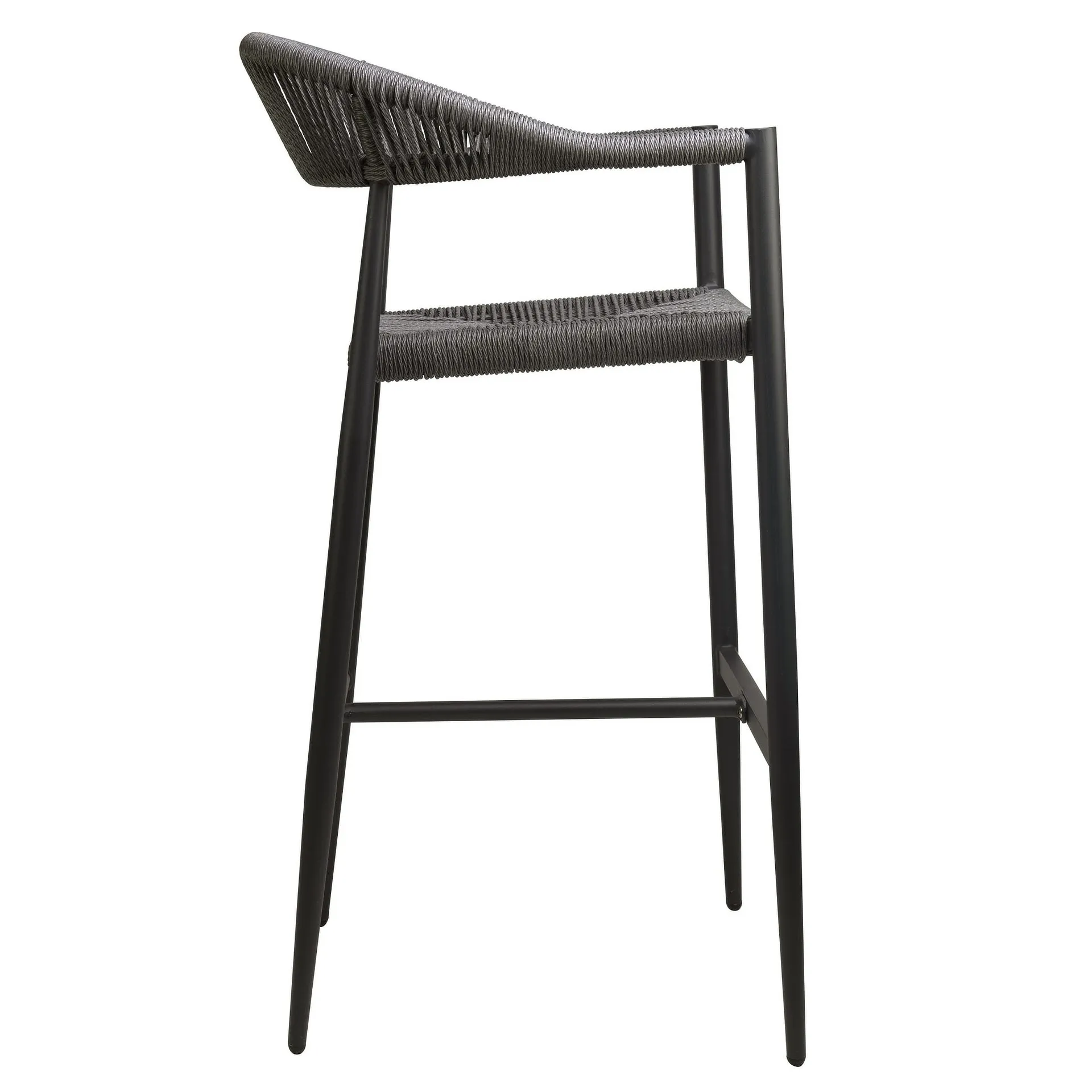 Hocker Nessa, Geflecht grey, Seilgeflecht in Binsenoptik, Terrassenbarhocker, Outdoorbarhocker
