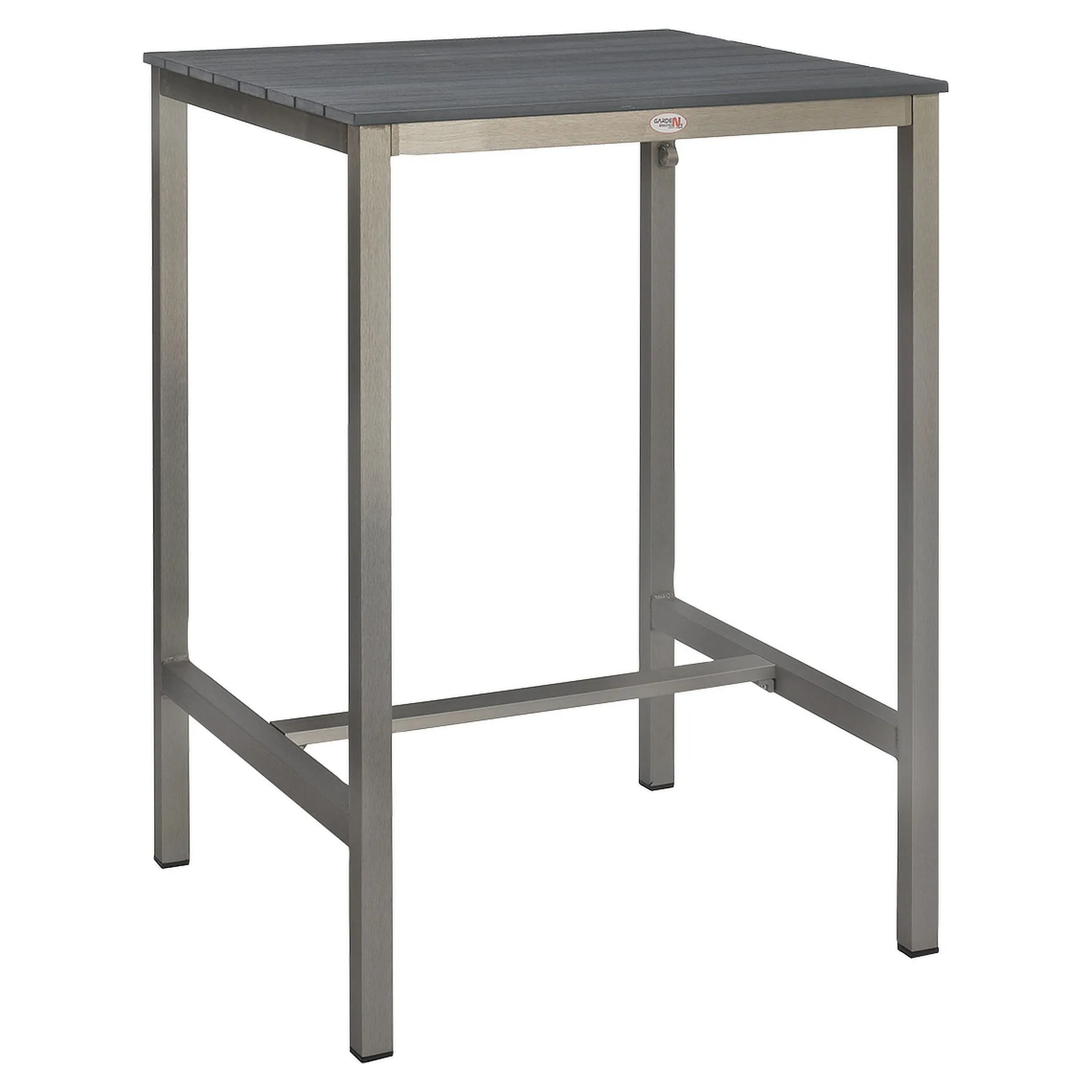 Tisch Gregor Bar 80x80, Polywood grau, Edelstahloptik, Terrassenstehtisch, Outdoorstehtisch