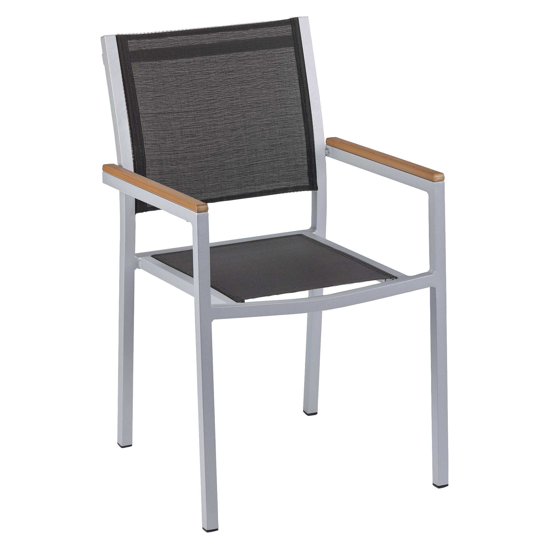 Stuhl Iris, Gewebe schwarz, Textilen, Gestell silber, Terrassenstuhl, Outdoorstuhl