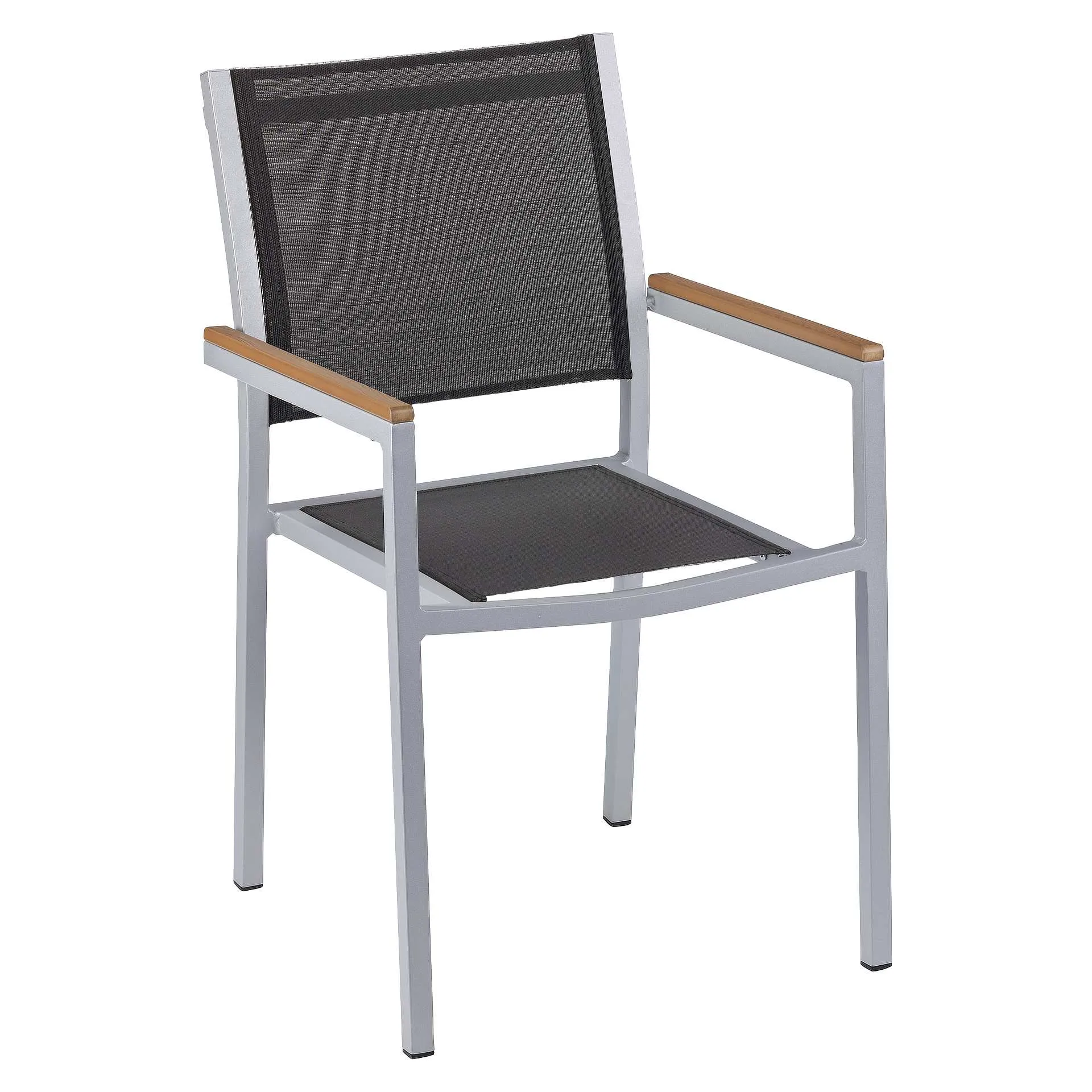 Stuhl Iris, Gewebe schwarz, Textilen, Gestell silber, Terrassenstuhl, Outdoorstuhl