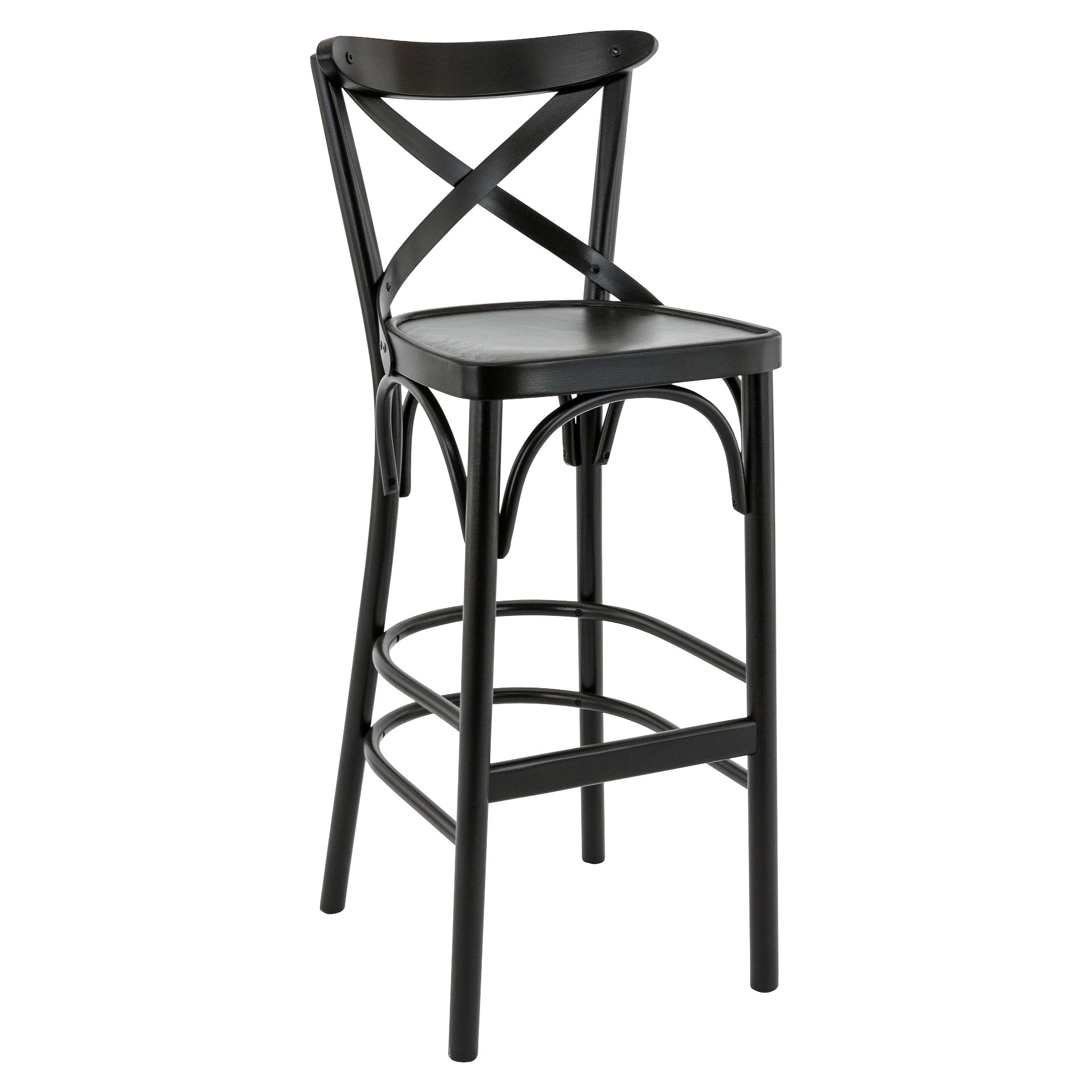 Hocker Poldy, Holzsitz, schwarz, Holzbarhocker, Bugholzbarhocker