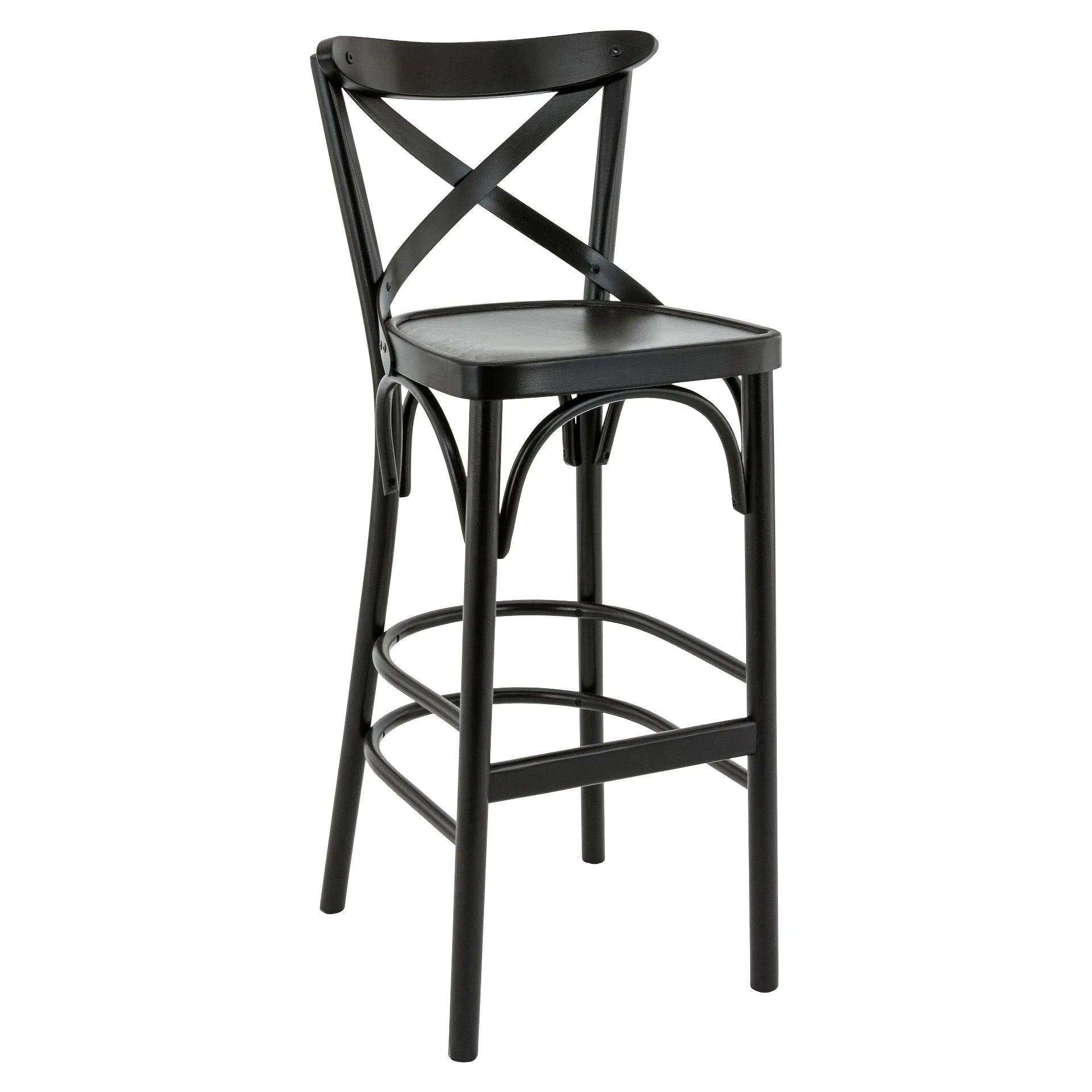 Hocker Poldy, Holzsitz, schwarz, Holzbarhocker, Bugholzbarhocker