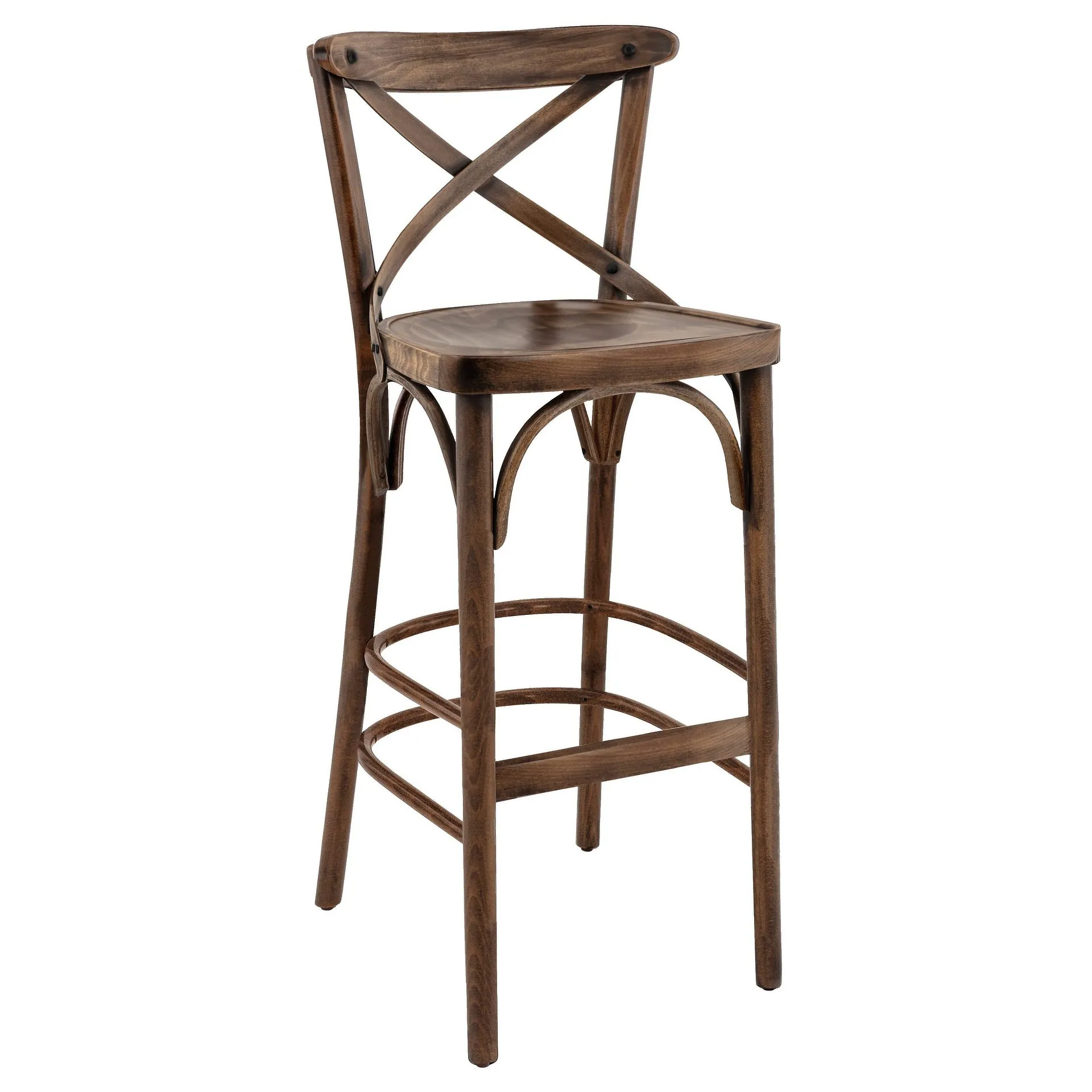 Hocker Poldy, Holzsitz, French Patina, Holzbarhocker, Bugholzbarhocker