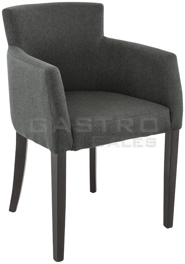 Gastronomiestuhl Mia, Polster mit Stoff Ezra Proclean Farbe Anthrazit 7006, Wenge, Polsterstuhl, Restaurantstuhl, Armlehnenstuhl 
