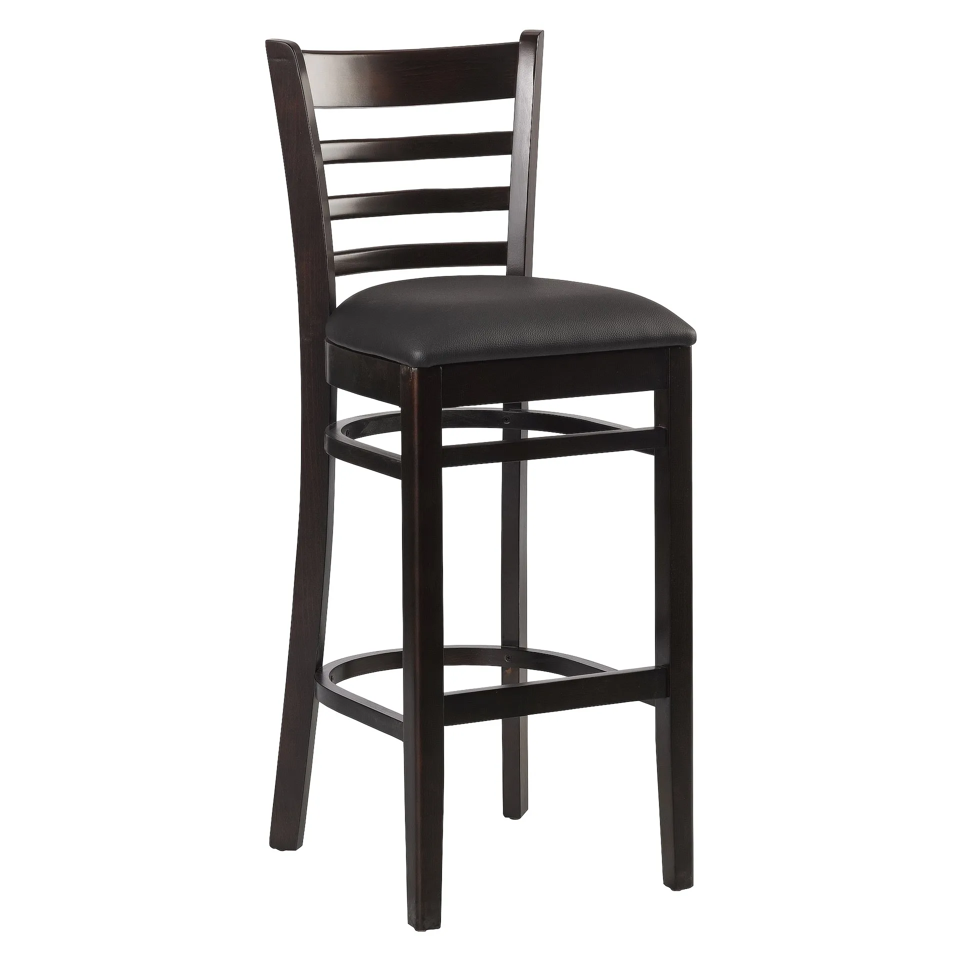Hocker Bruno, Polster schwarz, Nussbaum dunkel, Polsterbarhocker, Holzbarhocker