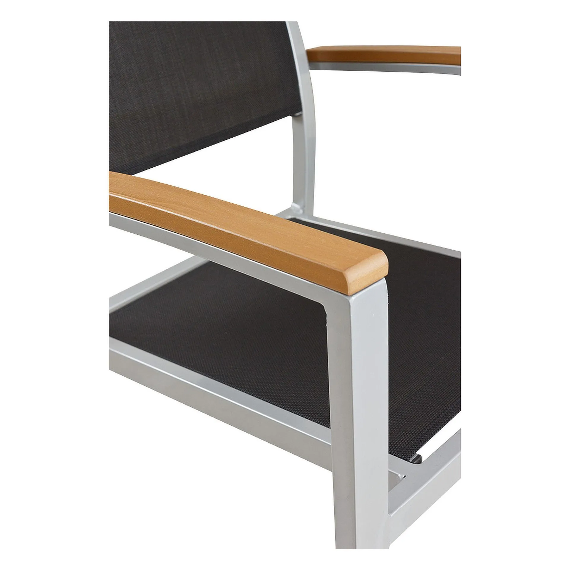 Stuhl Katy, Gewebe schwarz, Textilen, Gestell Silber, Terrassenstuhl, Outdoorstuhl