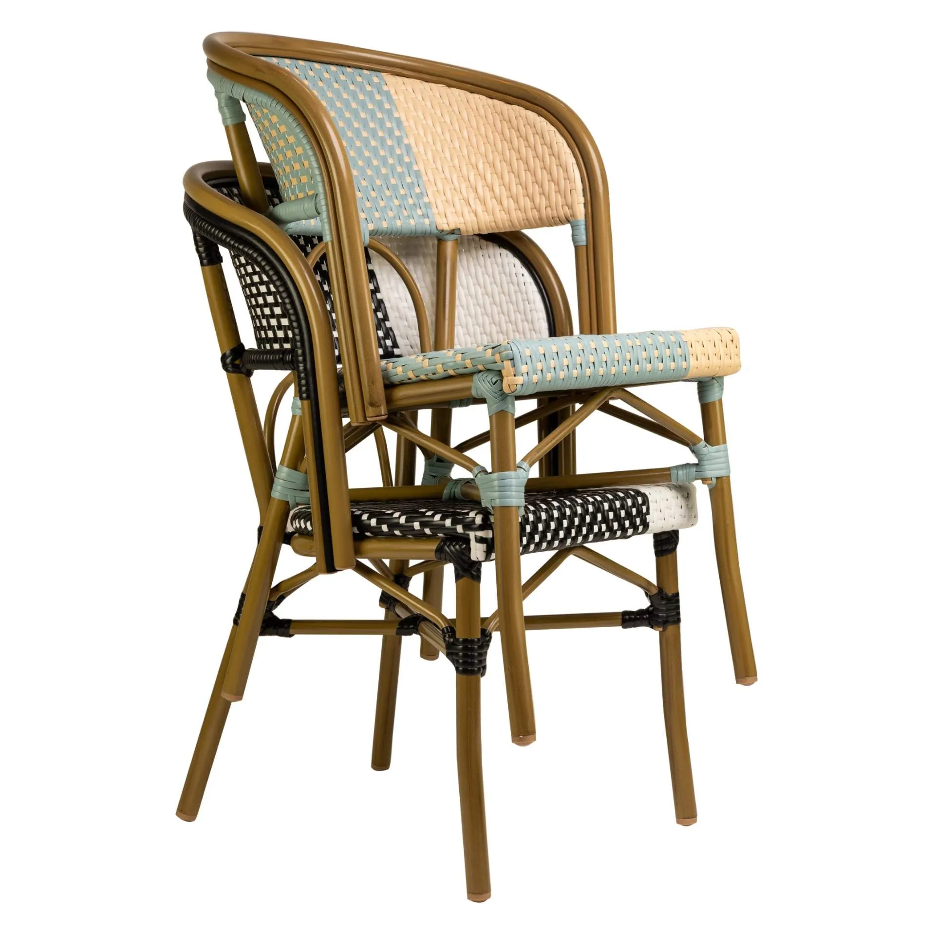 Stuhl Nizza, Gewebe blue-beige, Polyrattan, Terrassenstuhl, Outdoorstuhl
